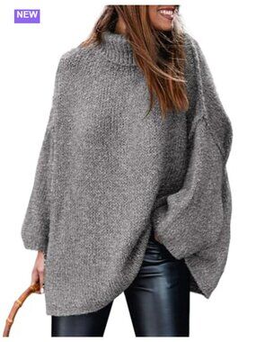 Women's Chunky Knit Turtleneck Long Sleeve Oversized Pullover Sweater